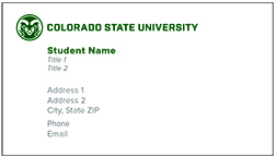 Standard Option 1. CSU logo with Ram's head upper left corner with info positions on the left side.